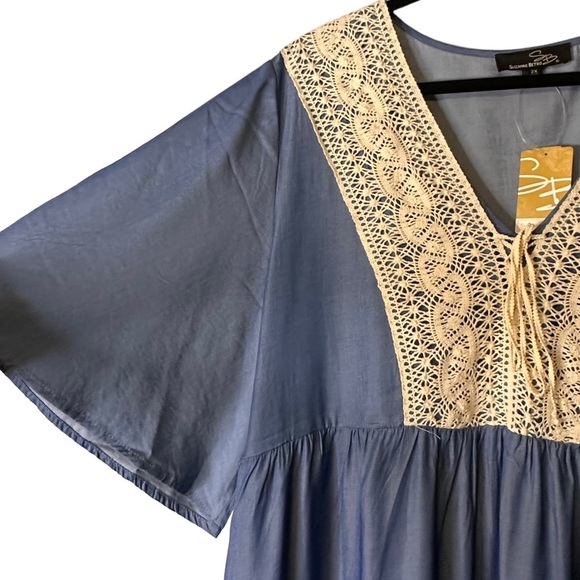 Suzanne Betro Lace Bib Lacing Tie Ruffle Hem MIDI Dress Size 2X NWT #U2504023 - Picture 4 of 13